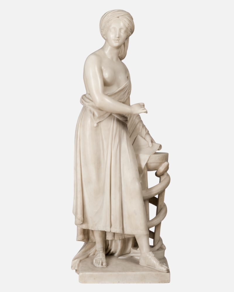 Neoclassical Sculpture of Sibyl in White Marble, Work by Rinaldo Rinaldi, XIII Century